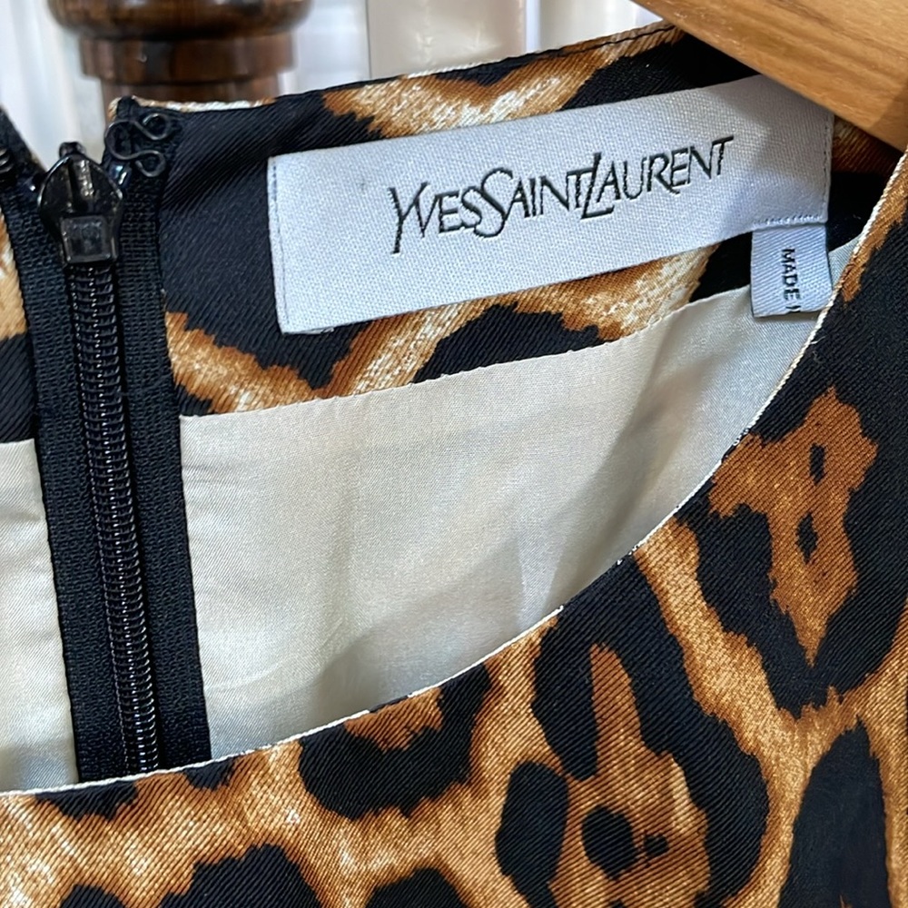 Yves Saint Laurent Leopard-Print Midi Dress in Brown Black Cream - Picture 3 of 7